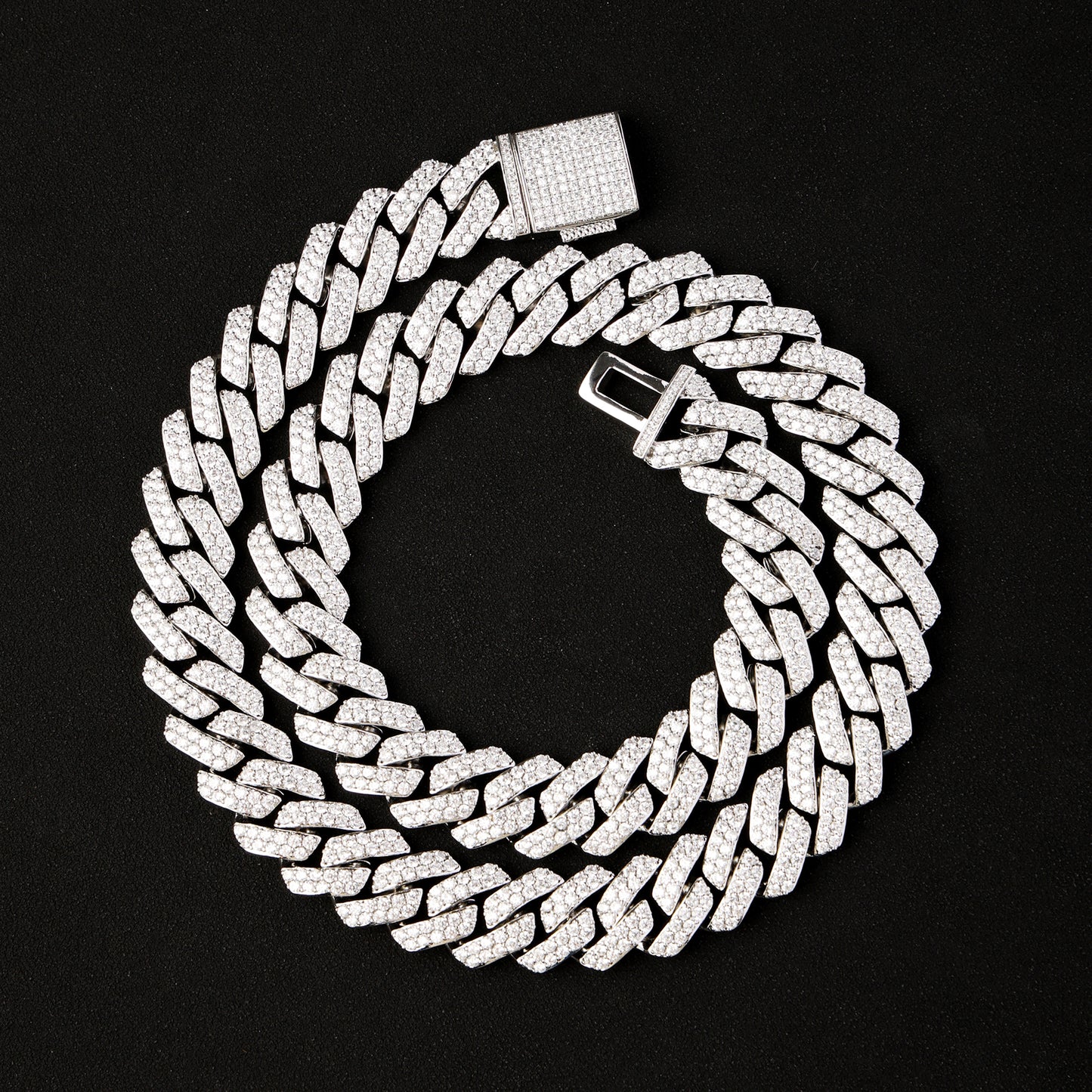 14MM Prong Cuban Link Chain White Gold