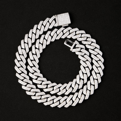 14MM Prong Cuban Link Chain White Gold