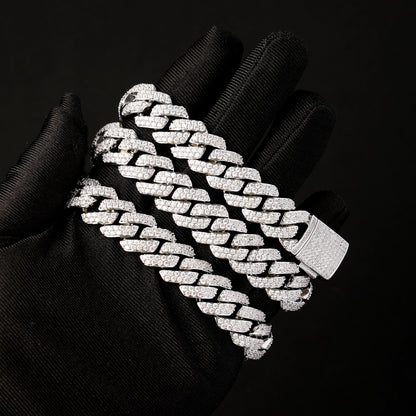 14MM Prong Cuban Link Chain White Gold