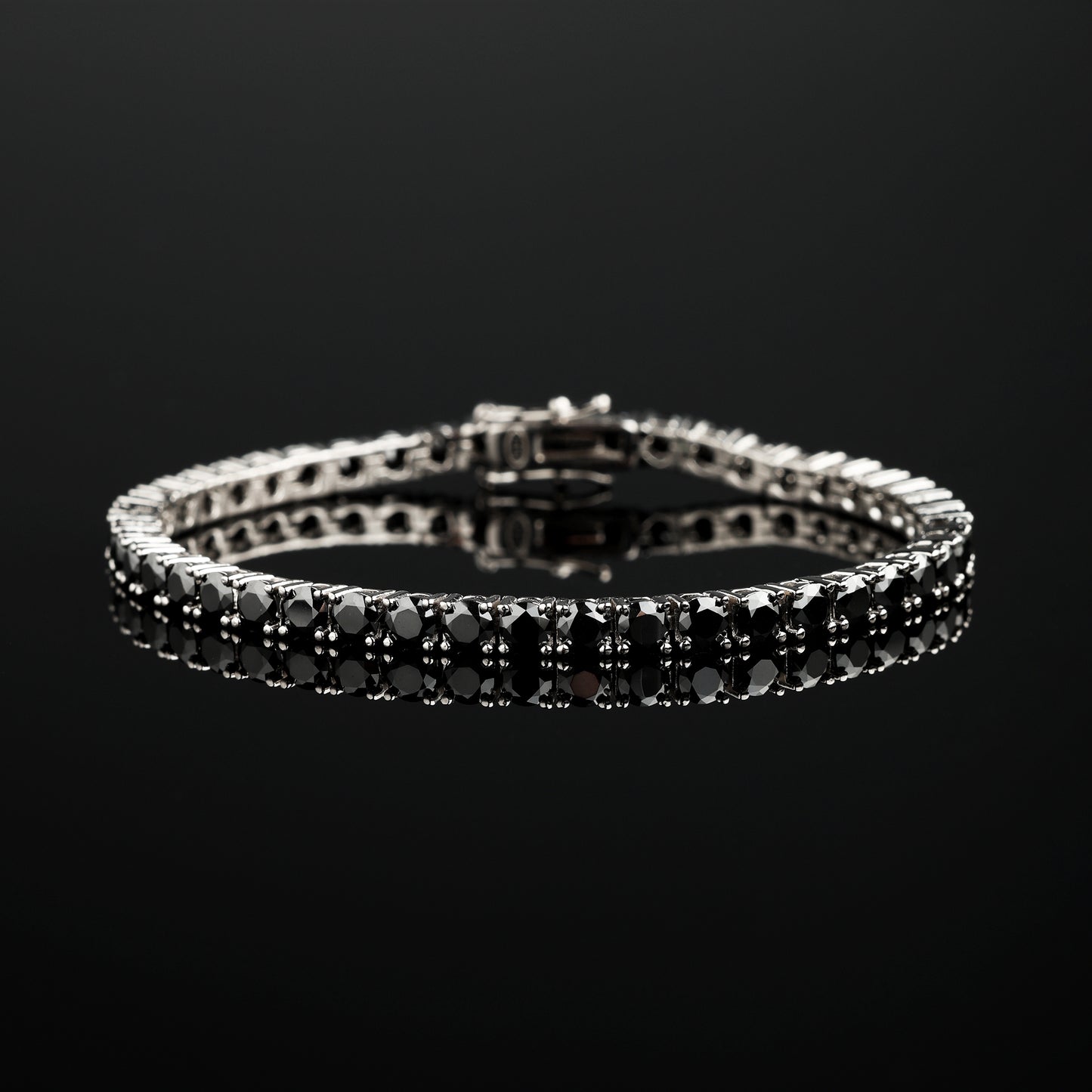 4MM 925 Silver Moissanite Black Stones Tennis Bracelet in Black Gold