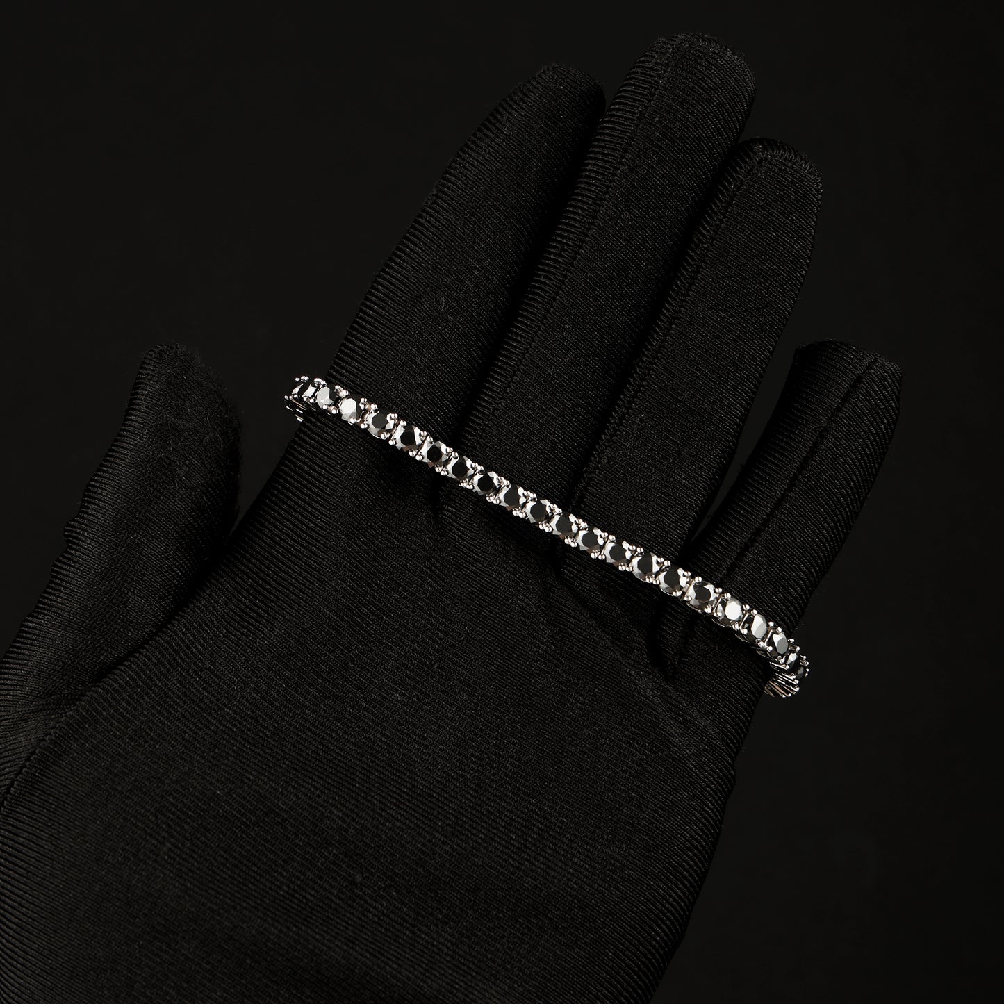 4MM 925 Silver Moissanite Black Stones Tennis Bracelet in Black Gold