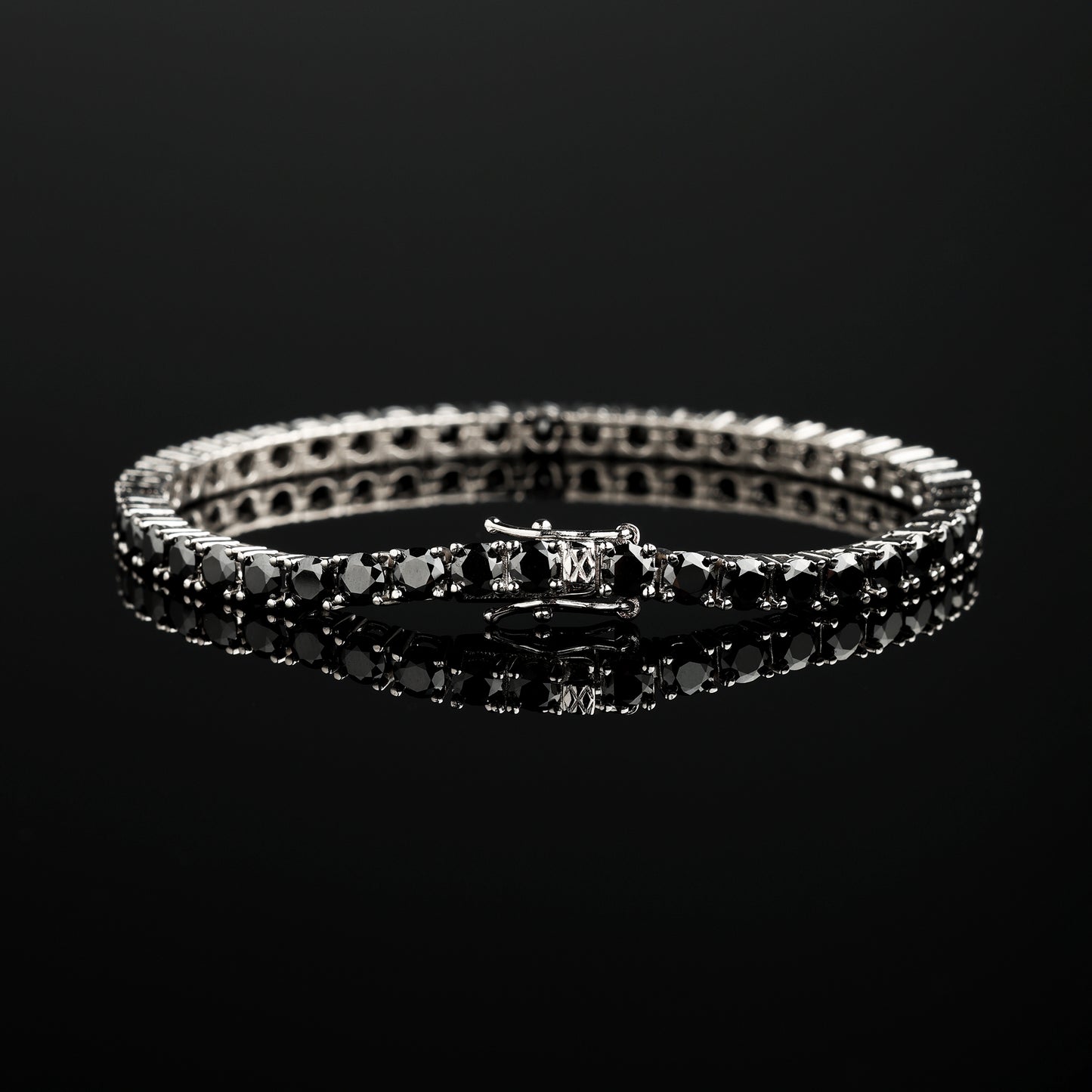 4MM 925 Silver Moissanite Black Stones Tennis Bracelet in Black Gold