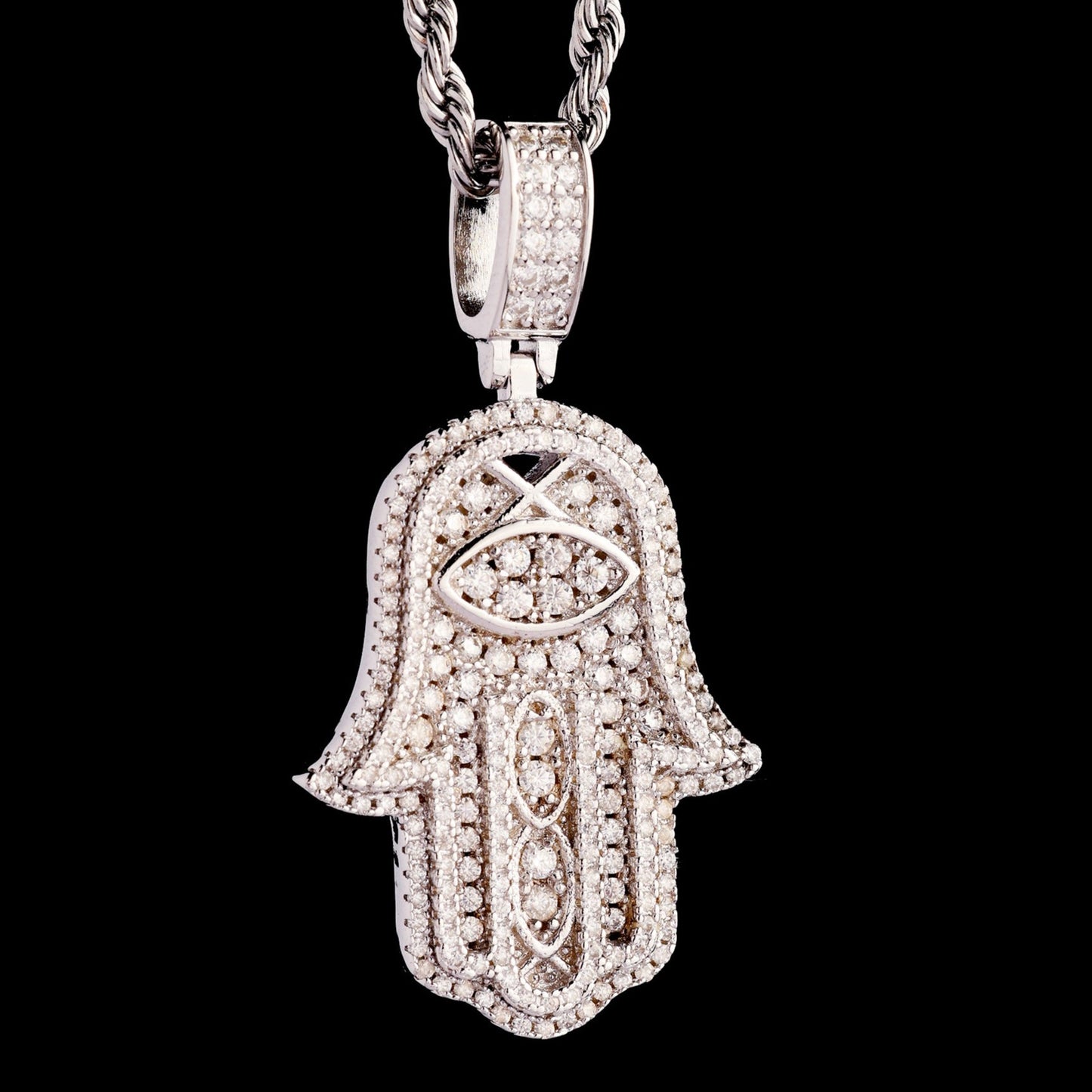 925 Silver Moissanite Hamsa Hand Necklace