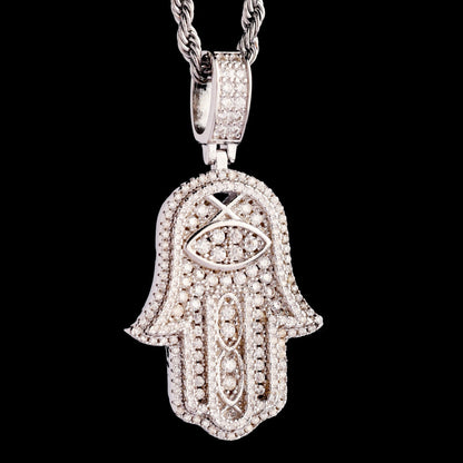 925 Silver Moissanite Hamsa Hand Necklace