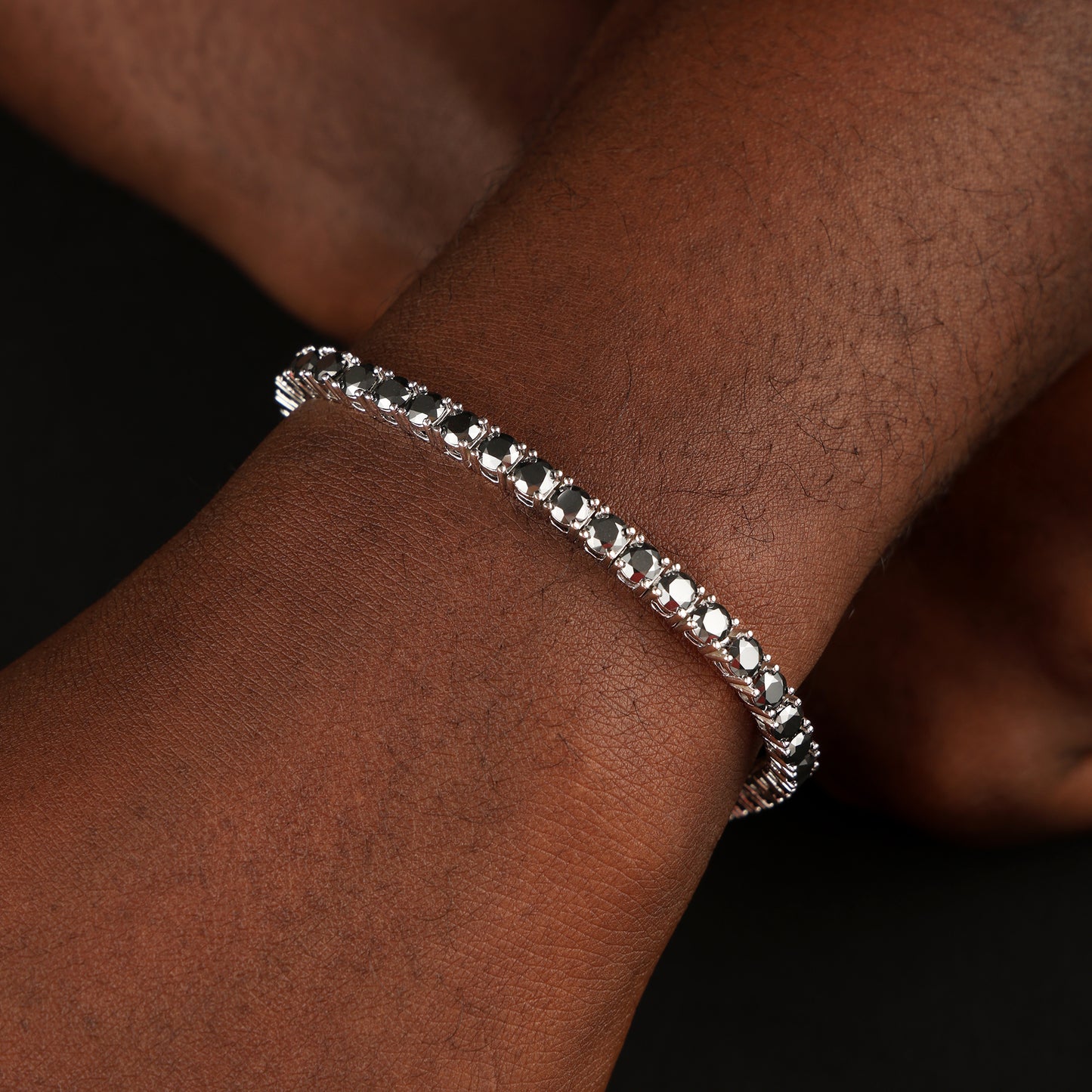 4MM 925 Silver Moissanite Black Stones Tennis Bracelet in Black Gold