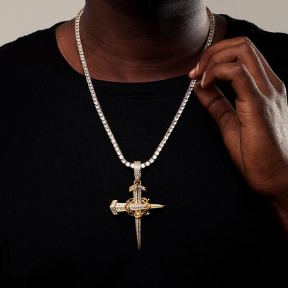 Iced Crown Of Thorns Nail Cross Pendant