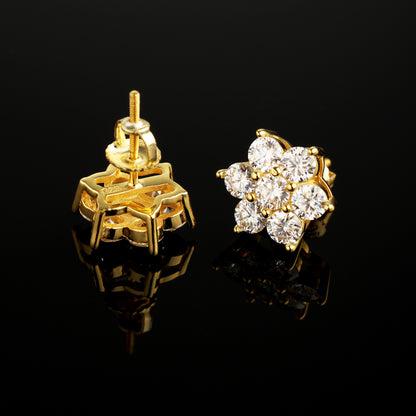 12MM 925 Silver Moissanite Flower Cluster Stud Earrings 18K Gold