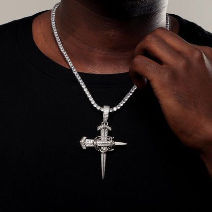Iced Crown Of Thorns Nail Cross Pendant