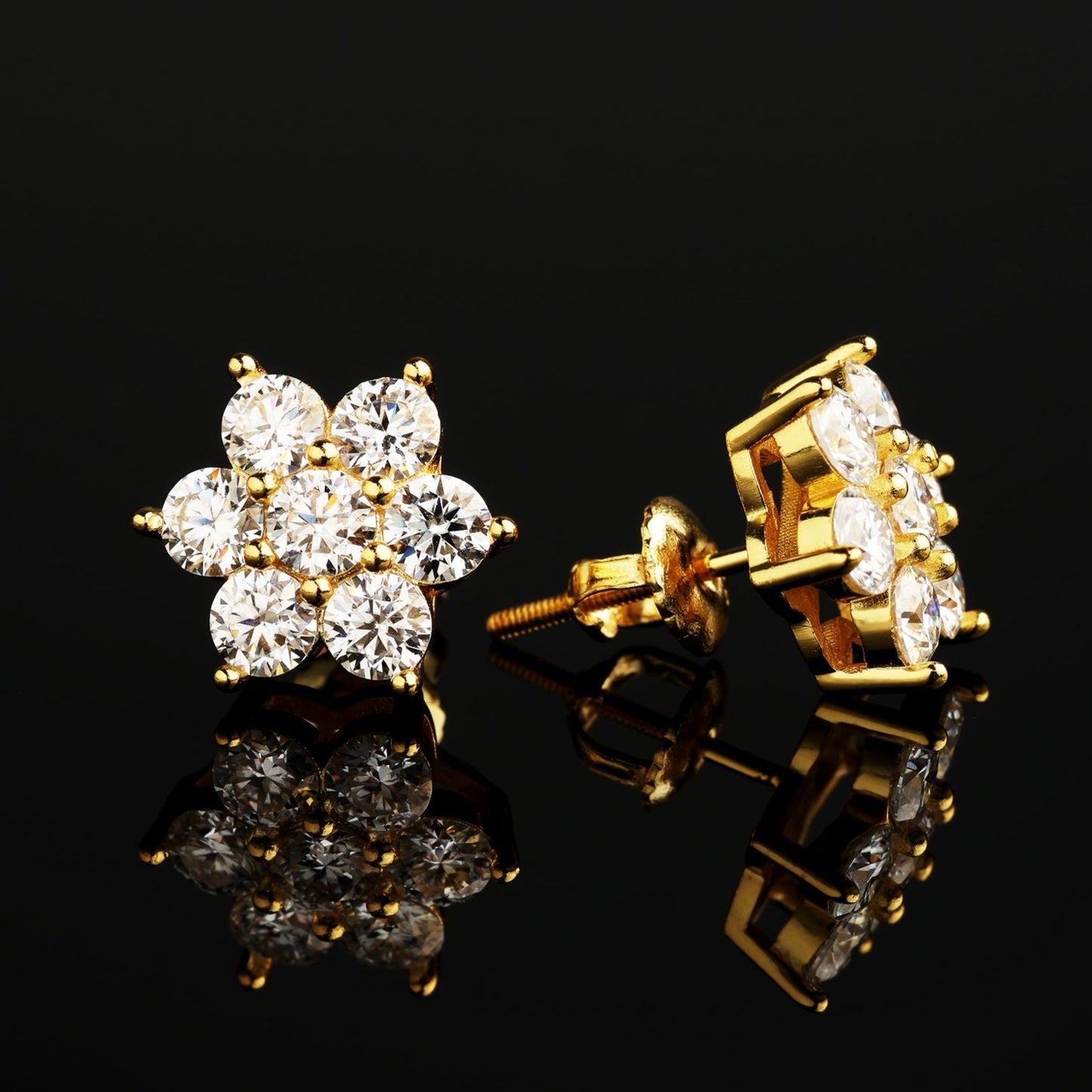 12MM 925 Silver Moissanite Flower Cluster Stud Earrings 18K Gold