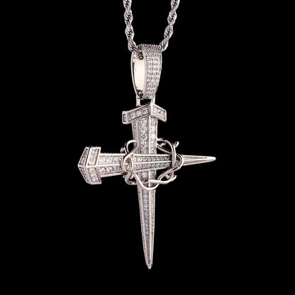 Iced Crown Of Thorns Nail Cross Pendant