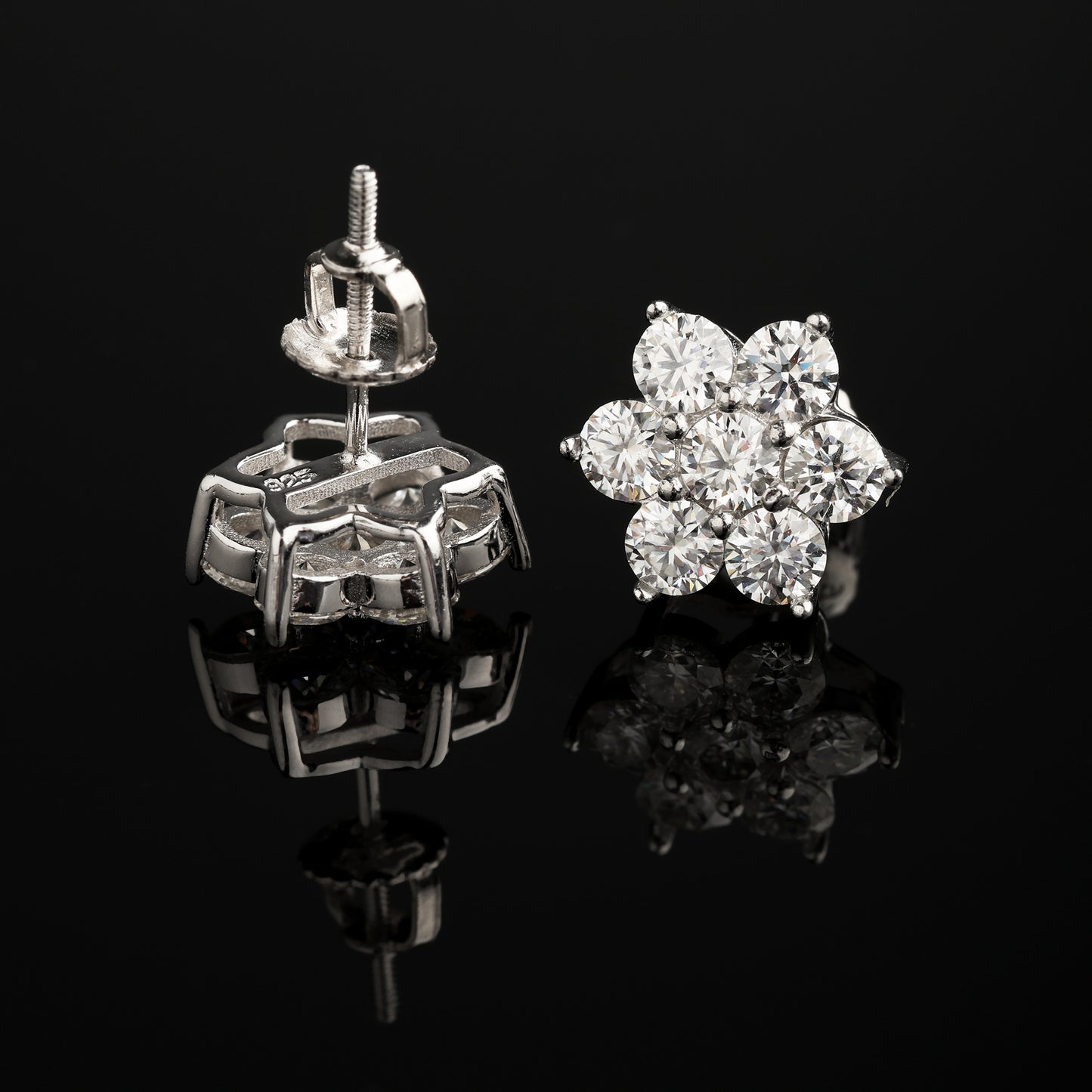 12MM 925 Silver Moissanite Flower Cluster Stud Earrings White Gold