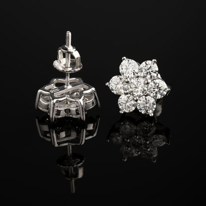 12MM 925 Silver Moissanite Flower Cluster Stud Earrings White Gold