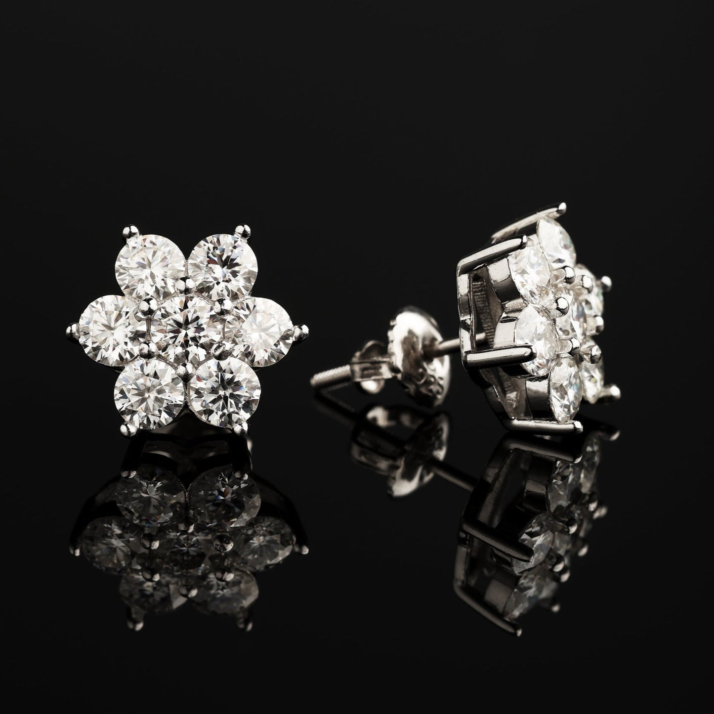 12MM 925 Silver Moissanite Flower Cluster Stud Earrings White Gold