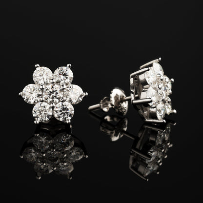 12MM 925 Silver Moissanite Flower Cluster Stud Earrings White Gold