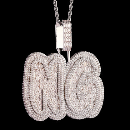 Custom Big Baguette Letter Name Pendant White Gold
