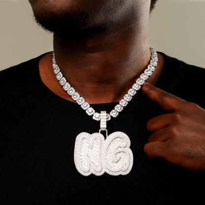 Custom Big Baguette Letter Name Pendant White Gold