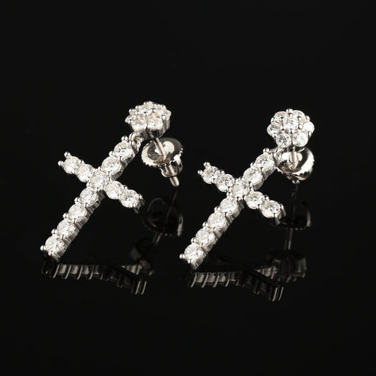 27MM 925 Silver Moissanite Cluster Cross Stud Earrings White Gold