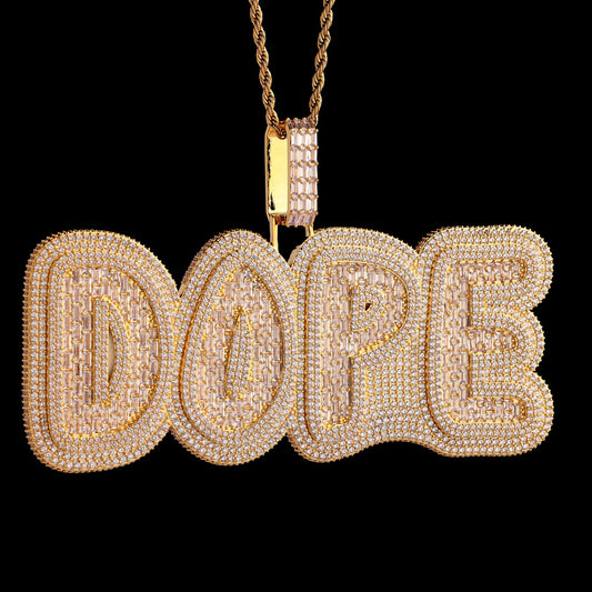 Custom Big Baguette Letter Name Pendant 18K Gold
