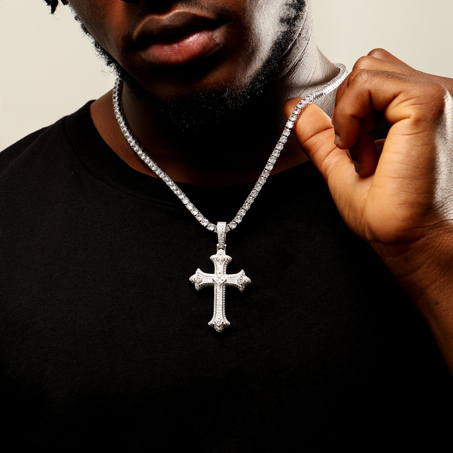 925 Silver Moissanite Cross Pendant White Gold