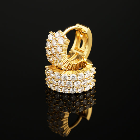 14MM 925 Silver Moissanute 3-Row Hoop Earrings 18K Gold