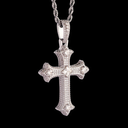 925 Silver Moissanite Cross Pendant White Gold