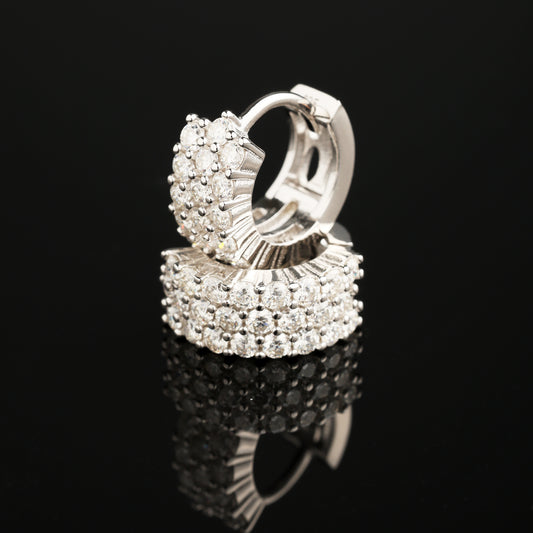14MM 925 Silver Moissanute 3-Row Hoop Earrings White Gold