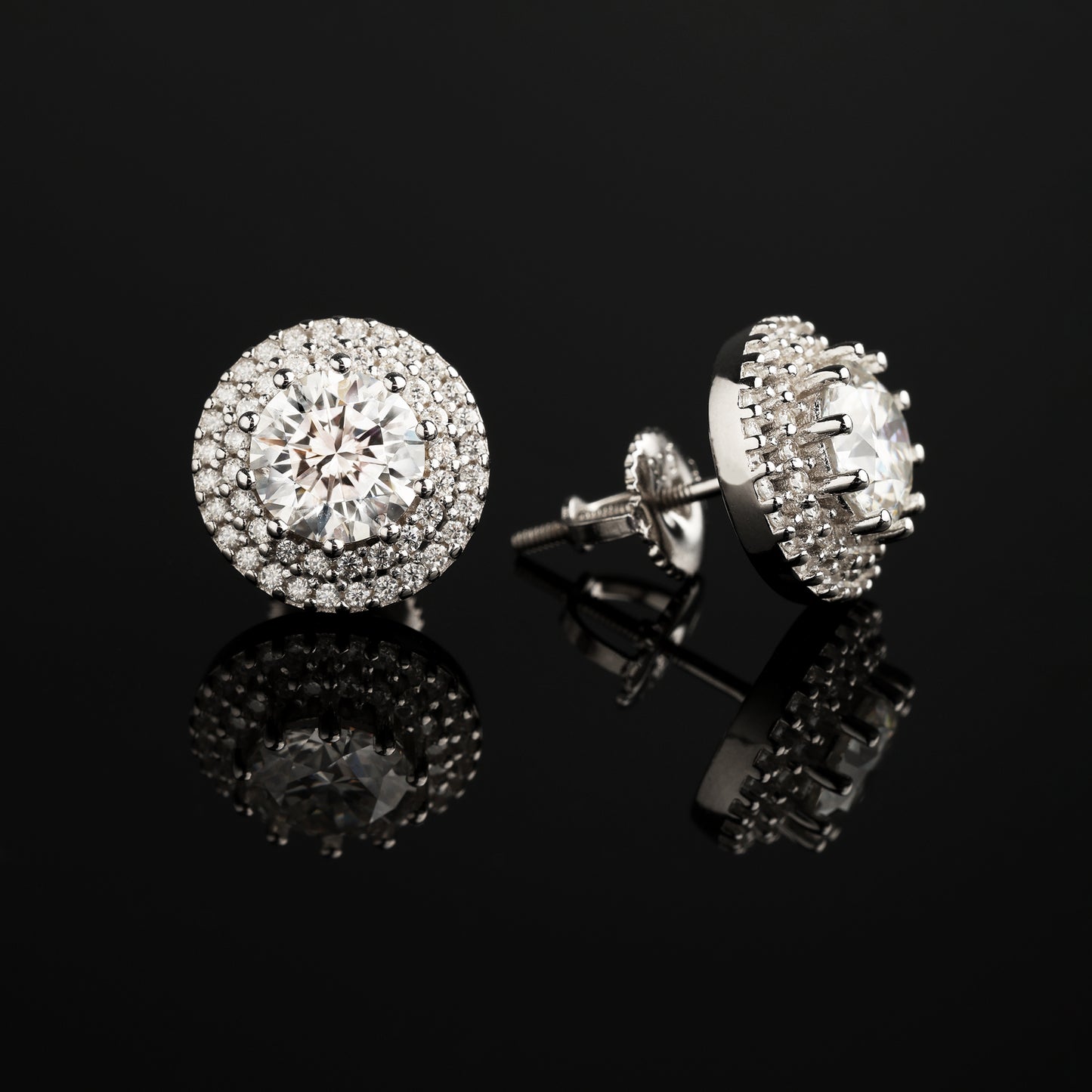 11MM 925 Silver Moissanite Double Halo Stud Eearrings White Gold