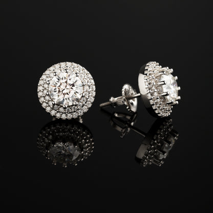 11MM 925 Silver Moissanite Double Halo Stud Eearrings White Gold