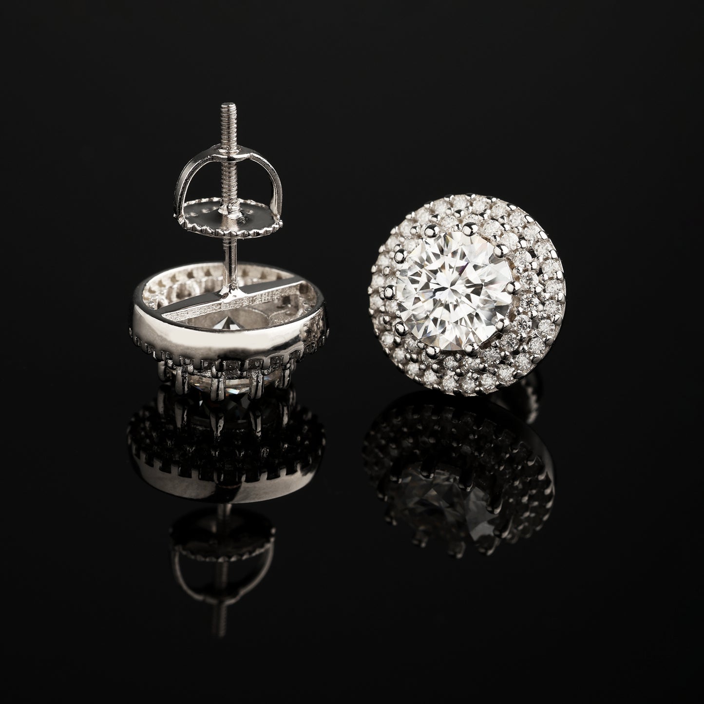 11MM 925 Silver Moissanite Double Halo Stud Eearrings White Gold