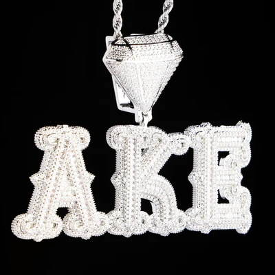 Custom Baguette Letter Pendant White Gold