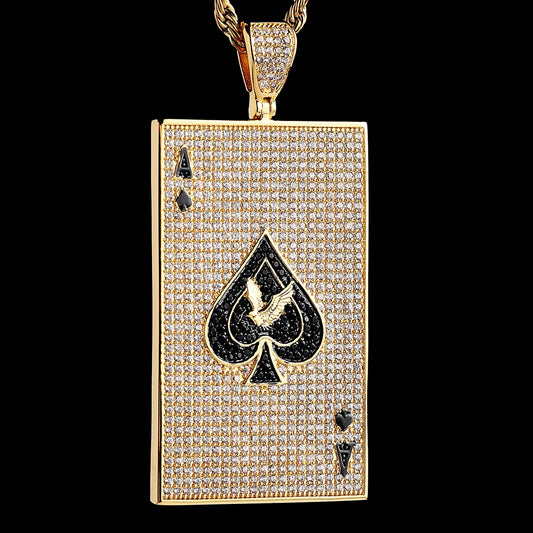 Iced Out Ace of Spades Poker Card Pendant