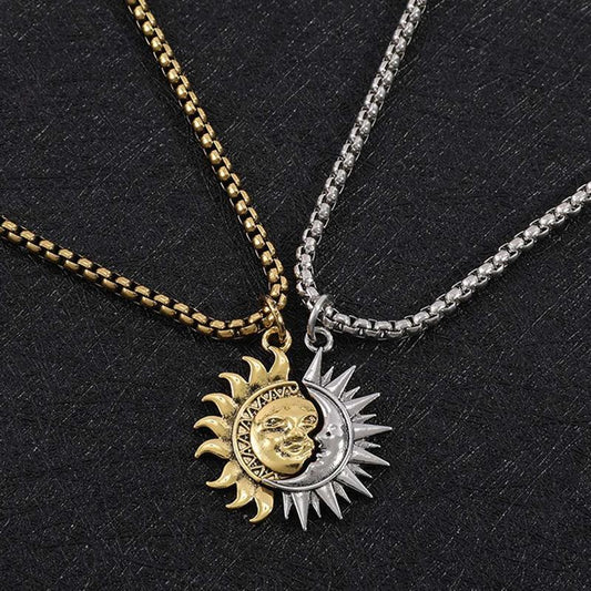 Sun and Moon Asymmetrical Couple Necklace