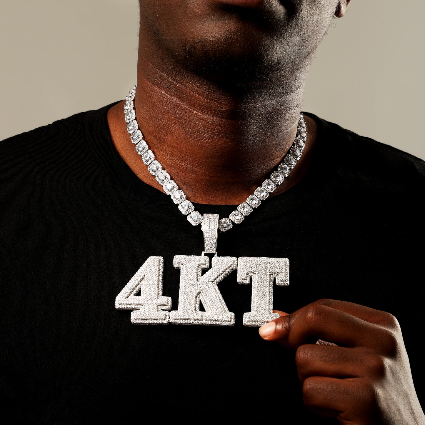 Custom Big Letter Name Pendant White Gold