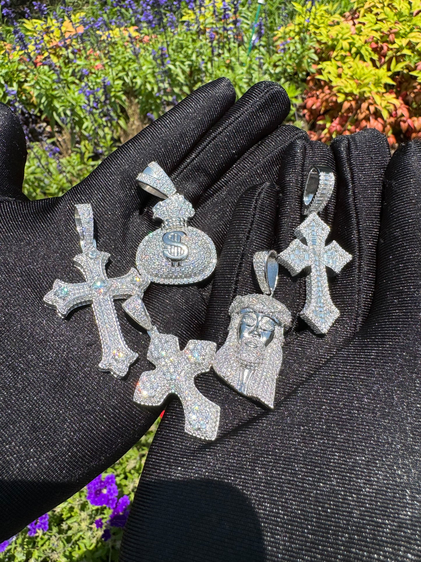925 Silver Moissanite Cross Pendant White Gold