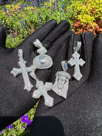 925 Silver Moissanite Cross Pendant White Gold