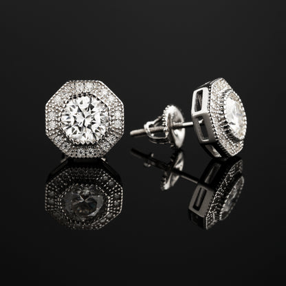 10MM 925 Silver Moissanite Halo Stud Earrings White Gold