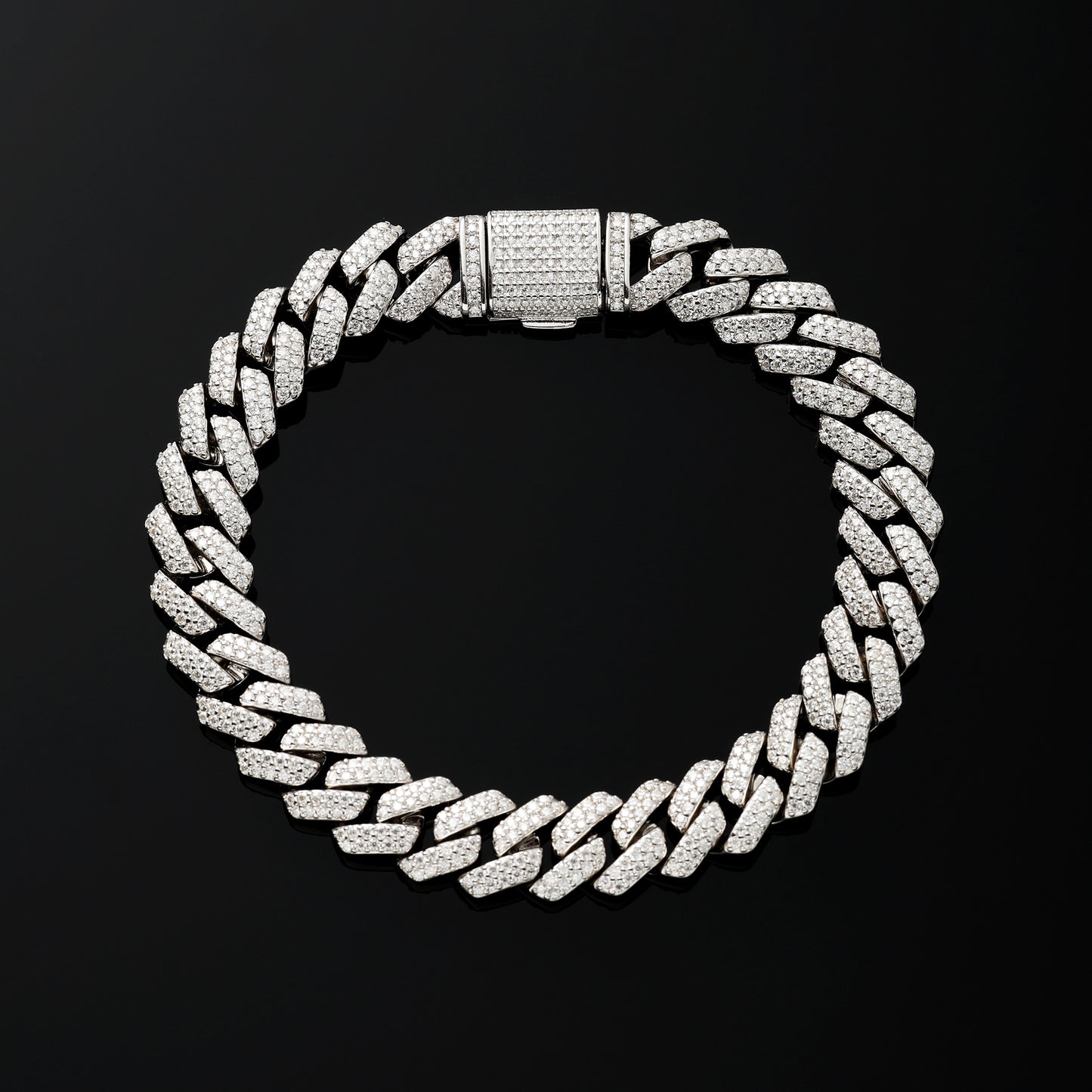10MM 925 Silver Moissanite Prong Cuban Link Bracelet White Gold