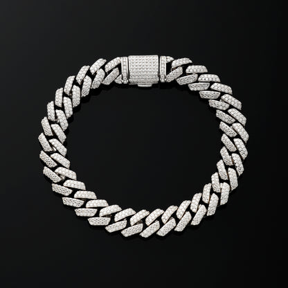 10MM 925 Silver Moissanite Prong Cuban Link Bracelet White Gold