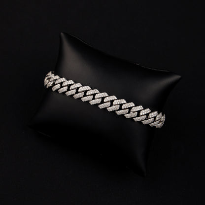 10MM 925 Silver Moissanite Prong Cuban Link Bracelet White Gold