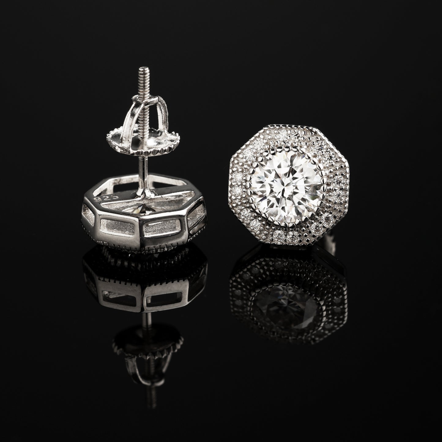 10MM 925 Silver Moissanite Halo Stud Earrings White Gold
