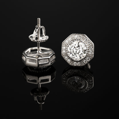 10MM 925 Silver Moissanite Halo Stud Earrings White Gold