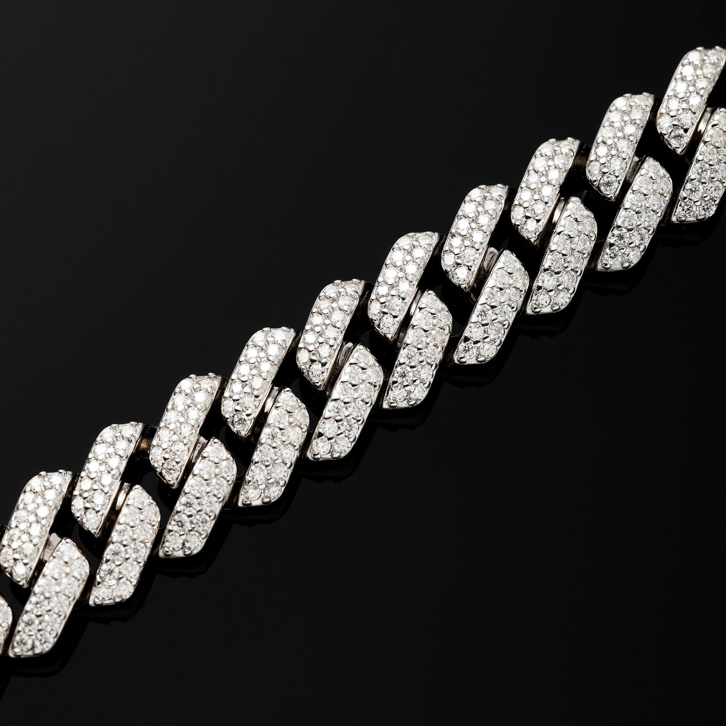 10MM 925 Silver Moissanite Prong Cuban Link Bracelet White Gold