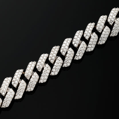 10MM 925 Silver Moissanite Prong Cuban Link Bracelet White Gold