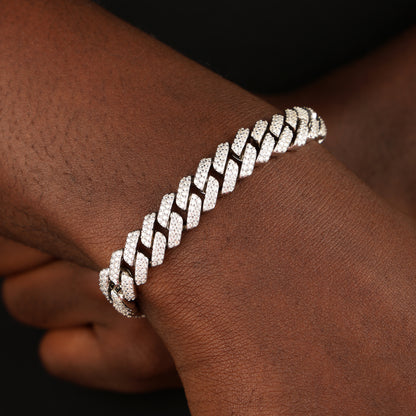 10MM 925 Silver Moissanite Prong Cuban Link Bracelet White Gold
