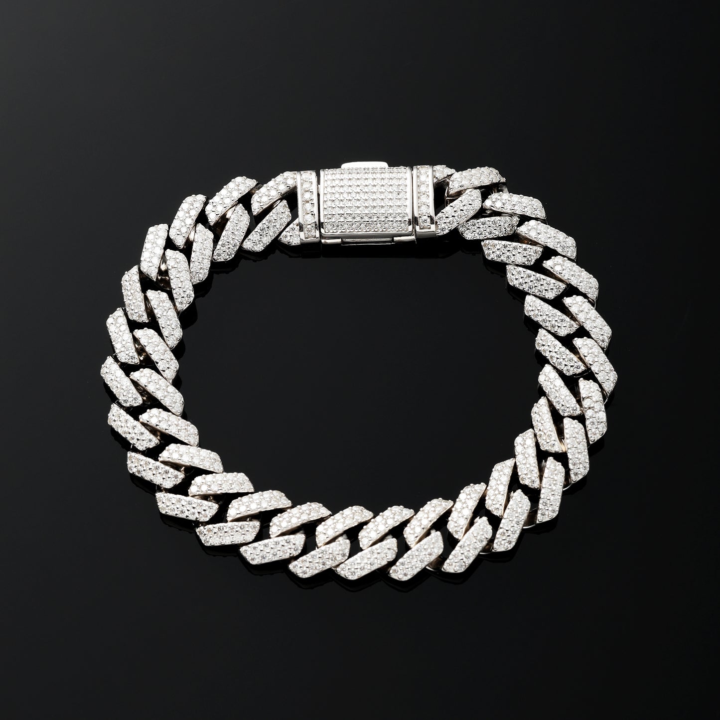 12MM 925 Silver Moissanite Prong Cuban Link Bracelet White Gold