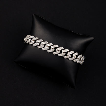 12MM 925 Silver Moissanite Prong Cuban Link Bracelet White Gold