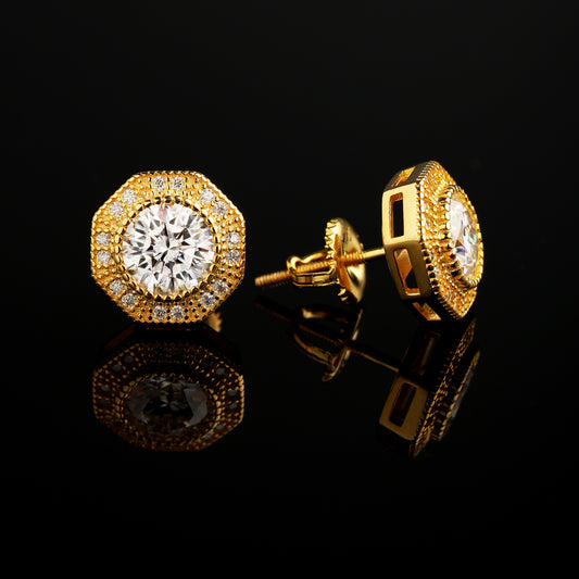 10MM 925 Silver Moissanite Halo Stud Earrings 18K Gold