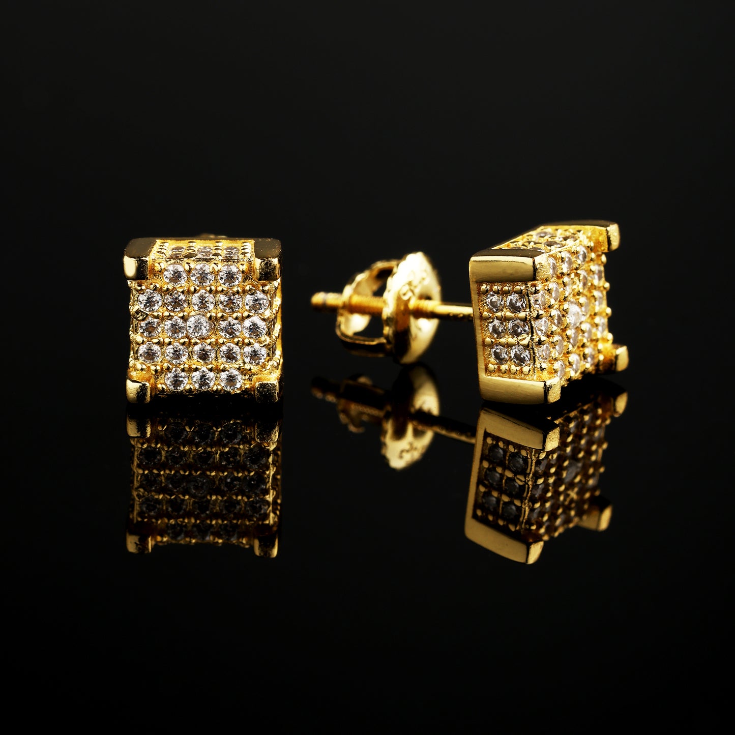 7MM 925Silver Moissanite Square Stud Earrings 18K Gold