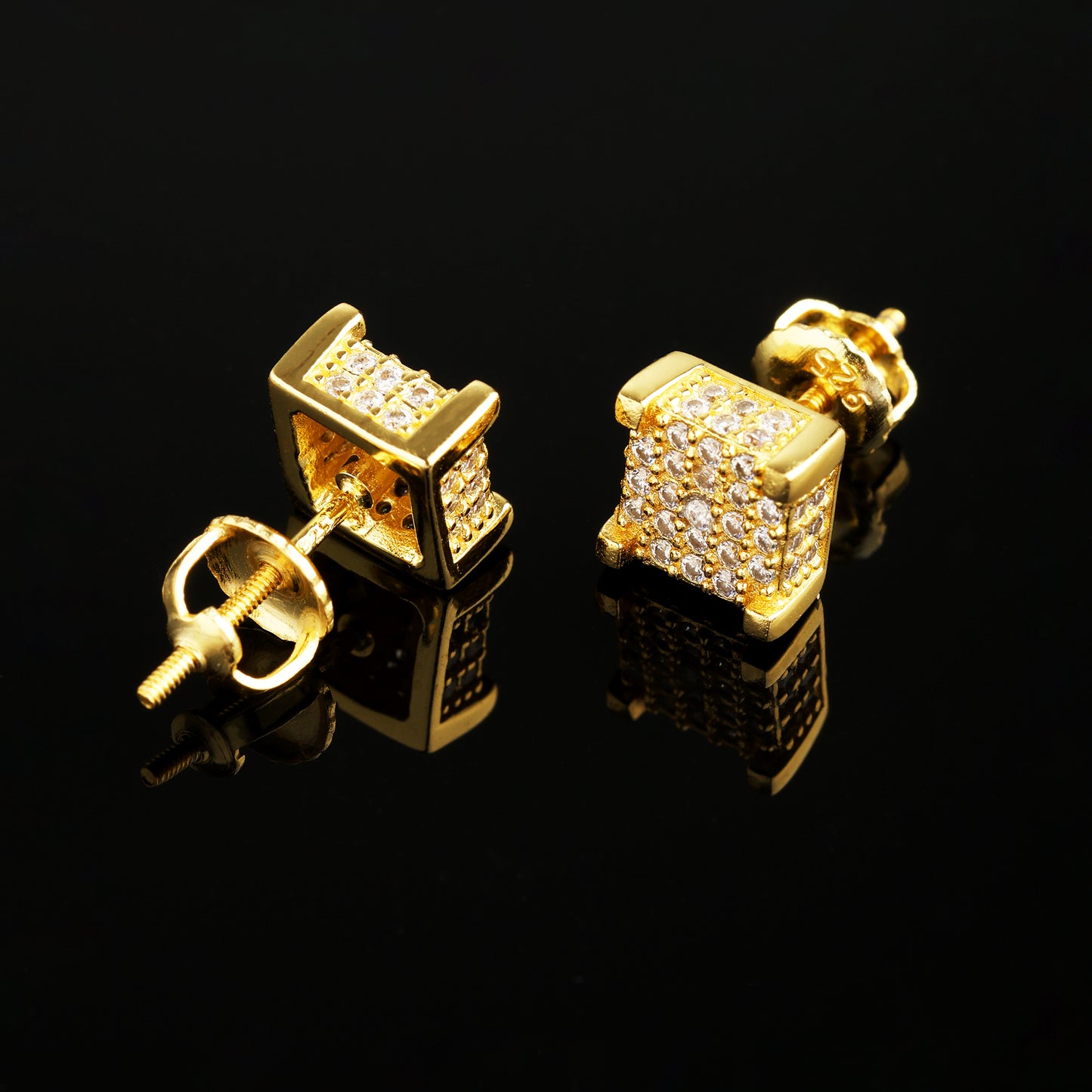 7MM 925Silver Moissanite Square Stud Earrings 18K Gold