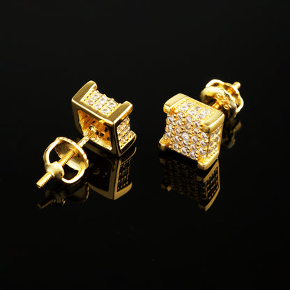 7MM 925Silver Moissanite Square Stud Earrings 18K Gold